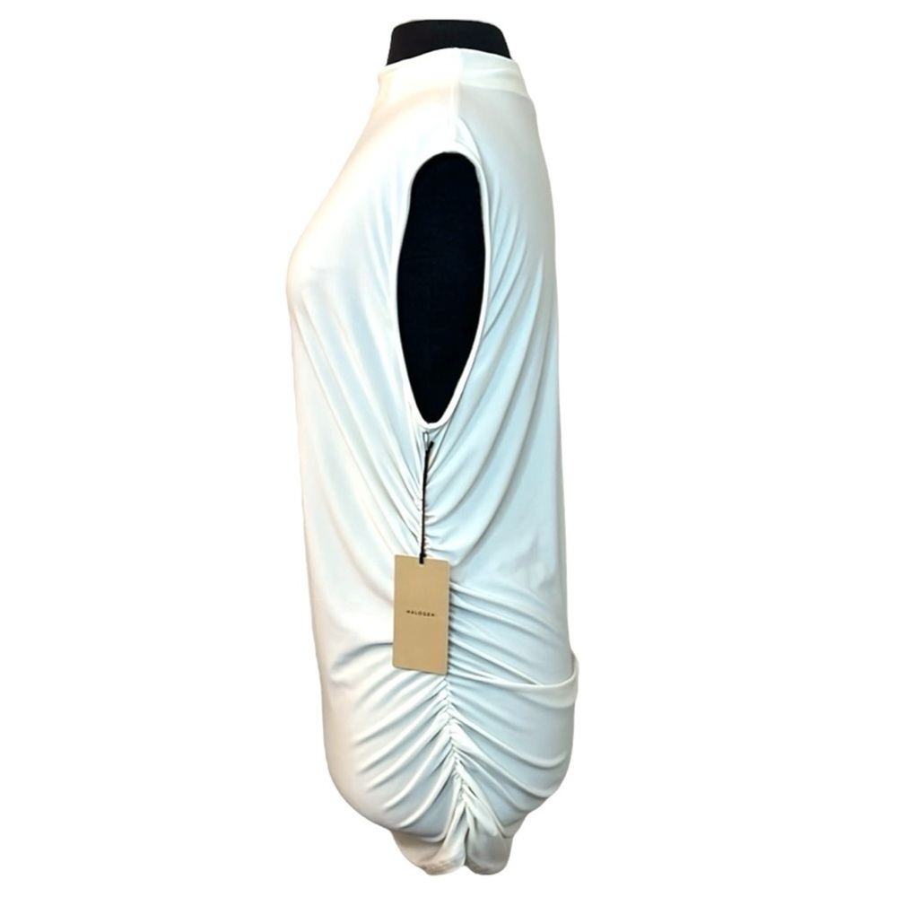 HALOGEN Ruched Sides Sleeveless Mock Neck Oversized Stretch Top in Ivory - NWT